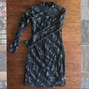 Sparkly navy and gold midi dress